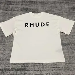 Roupas de moda de grife TShirts Rhude American High Street Letter Banner Impresso Casal Solto T-shirt de manga curtaTops Streetwear Hip hop Sportswear