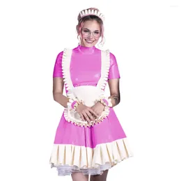 Anime Costumes PVC French Maid Dress Plus Size Sissy Vinyl Women Outfit Sweet Gothic Lolita Dresses Apron Uniforms Halloween Costume Cosplay