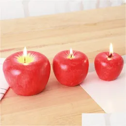 Candles S/M/L Red Apple Candle With Box Fruit Shape Scented Lamp Birthday Gift Christmas Party Home Decoration Wholesale Drop Delivery Dhqey