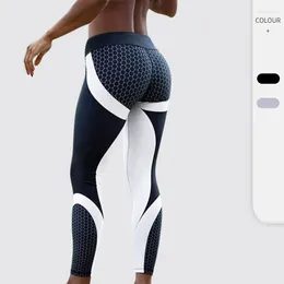 Active Pants Yoga Workout Leggings For Women Color Block Honeycomb Printed Training High Waist Fitness Tights Trousers