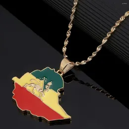 Pendant Necklaces Trendy Ethiopian Flag Lion Map Necklace For Women Men Gold Color Silver Chain Jewelry