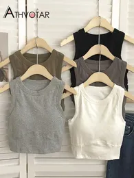 ATHVOTAR Top Women Seamless Summer Streetwear Slim Solid Wireless Crop Tops with Chest Pad Undershirt Sleeveless Camisole Top P230421
