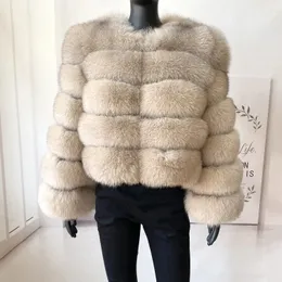 Kvinnors päls faux päls äkta päls kvinnor vinter mode fluffig naturlig räv päls kappa 60 cm långärmad lyx varm jacka grossist säljare 231121