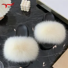 Slippers Fox Fur Slippers Luxury Designer House Shoes Fluffy Cute Home Plush Ladies Flip Flops Summer Outdoor Casual Fashion Flat Sandals 231120
