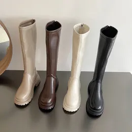 Botas de inicialização sobre o joelho volta zip calçados de inverno botas femininas sapatos de salto plano zíper dedo do pé redondo sobre o joelho baixo 2023 lolita 231120