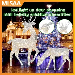 Dekoracje ogrodowe ręczne sztuka sztuka elk jelenie świąteczne dekoracje ogrodu LED światło świecący brokat renifery świąteczny domek na zewnątrz ozdobne dekoracje 231120