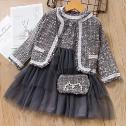 Clothing Sets Korea Japanese Style Spring Autumn Fashion Kids Clothes Girl 3Pcs Long Sleeve Coat Dress Satchel Children s Set 3 10Y 231120