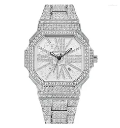Relógios de pulso completo diamante quadrado ouro relógio masculino super flash hiphop preto moda calendário real quartzo