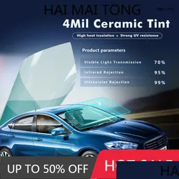 Car Sunshade Vlt70% Light Blue Window Foils Windshield Sticker Film 4Mil Thickness Nano Ceramic Tint Solar Protection 0.5X6M Drop De Dhcsk