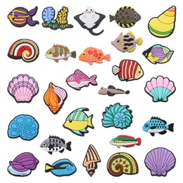 MOQ 20Pcs PVC Cartoon Deep Sea Fish Shoe Charms Parts Accessories Buckle Clog Buttons Pins Wristband Bracelet Decoration Kids Teen Adulty Party Gifts