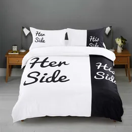 Bedding sets 2/3pcs Bedding Set Black&white Her Side His Side bedding sets Queen/King Size Bed Linen Duvet Cover Set 210319