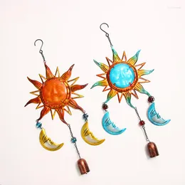 Decorative Figurines Sun Moon Vintage Wind Chimes Pendant Metal Artifact Glass Painting Bell Yard Decoration Room Nursery Wall Decor