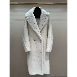 Max feminino casaco de lã designer longo jaqueta à prova de vento inverno quente parka alta edição engrossado teddy com decote em v blusão mão frisado vestido