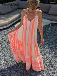 Casual Dresses Sexy V-neck Patchwork Halter Long For Women Sleeveless Backless Print Vestidos Fashion Loose Robes 2023 Summer
