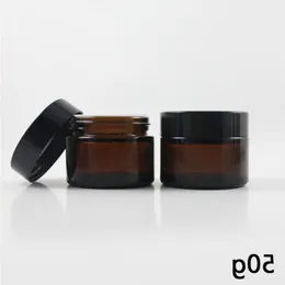 50ML Refillable Amber Glass Facial Cream Sample Empty Jar Containers 50Gram Brown Makeup Face Cream Bottle Packaging With White Inner L Psxu