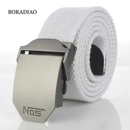 Outros acessórios de moda Bokadiao mens de lona militar Belt Belt Luxury Metal Buckle Jeans Belt White Military Tactical Belt J240506