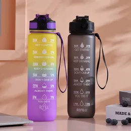 Kubki 1l plastikowa butelka z wodą ze słomy botella de agua motywaciona tykwia z znacznikiem czasowym dla dziewcząt sportowych gym kawaii duże Chaleira Z0420