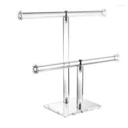 Smyckespåsar F19D Akryl Clear Base för fall 2-Tier T-Bar Display Armband Holder Stand Organizer Bangle Necklace Tower