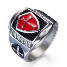 Anéis de Cluster US 7 a 14 Mans Aço Inoxidável Titânio Vermelho Armadura Escudo Cavaleiro Templário Cruzada Cruz Signet Anel Medieval Retro Vintage