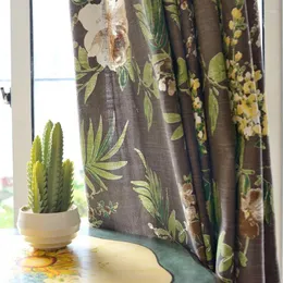 Curtain Flower And Leaf American Country Dark Coffee Color Cotton Linen Semi-shading Living Room Bedroom Study Custom