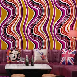 Wallpapers Vinilos Pared Modern KTV El Dancing Room 3D Strip Wave Wall Papers Decoration PVC Wallpaper Roll For Walls Contact Paper Deco