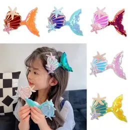 5 Inch Baby Hair Clip Mermaid Accessories With Starfish Shell Little Girls Barrette Sequins Cute For Party