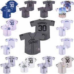 Moive Sandlot Baseball 30 Rodrigue Jerseys 5 Michael Squints 11 Alan Yeah-Yeah Kooy Benny The Jet Blue White Grey All Stitched Team Color Breathable Cool Base Retire