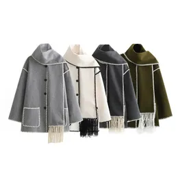 Misto lana da donna Zach Ailsa 2023 Autunno-Inverno Indossare Piccolo vento profumato Contrasto Colore Bordo Sciarpa Decorazione Cappotto di lana sciolto 231120