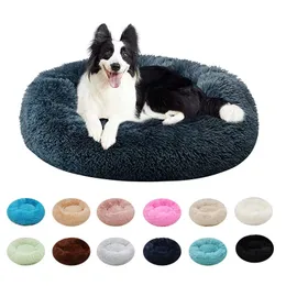 Canis canetas redondas pet cama canil quente saco de dormir longo pelúcia cão almofada filhote de cachorro tapete portátil animais de estimação suprimentos super macio caindo produto 231120