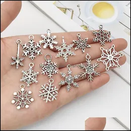 Urokami mieszane świąteczne wisiorki płatka śniegu pasujące do naszyjnika biżuteria bransoletki tworzy ręcznie zabytkowe akcesoria Sier C3 drop del oto