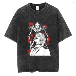 Men's T Shirts Streetwear Washed Black T-Shirt Japanese Anime Graphic Shirt Harajuku Cotton Tops Men Summer Short Sleeve Tshirt