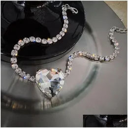 Anhänger Halsketten Shine Big Heart Crystal Choker Halsketten für Frauen Geometrische Strass Halskette Statement Schmuck Drop Dhgarden Otayh
