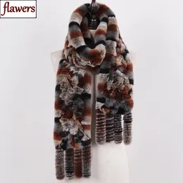 Scarves Arrival Russian Women Real Rex Rabbit Fur Scarves Ladies Winter Natural Rex Rabbit Fur Scarves Knit Tassel Real Fur Shawls 231121