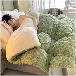 Cobertores Super Grosso Inverno Cobertor Quente para Cama Artificial Cordeiro Cashmere Ponderado Macio Confortável Calor Colcha Consolador Drop Delive Dhxcs