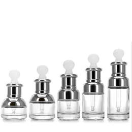 20 30 40ML Bottiglia vuota riutilizzabile in vetro trasparente di lusso Olio essenziale Elite Fluido Vaso cosmetico Flacone contenitore con pipetta in vetro Eye Dro Xmsc