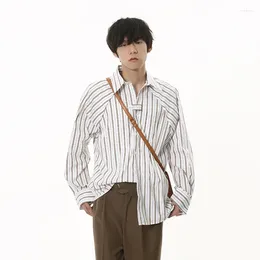 Men's Casual Shirts SYUHGFA Long Sleeve Autumn Korean Style Simple Stripe Tops Splice Niche Design Versatile Cardigan