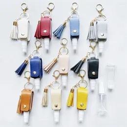 Keychains 1 Set Creative Portable Bottle For Women Fashion Colorful Pu Leather Tassel Car Key Rings smycken Tillbehör gåvor