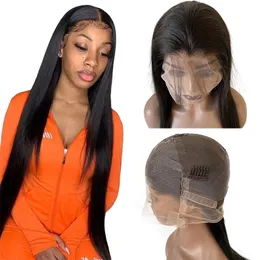 16 polegadas cabelo humano virgem indiano cor natural sedosa reta 180% densidade completa peruca de renda para mulher negra