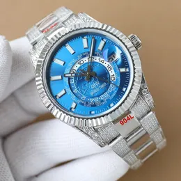 다이아몬드 시계 남성 자동 기계 9001 시계 사파이어 42mm 날짜 디스플레이 월간 연간 캘린더 디스플레이 듀얼 타임 Zones Watch Montre de Luxe