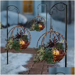 Christmas Decorations Hanging Decoration Luminous Artificial Flower Basket With Light String Diy Ornament Outdoor Decor Drop Deliver Dhy7D