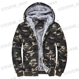 Herrjackor Män Zip Up Hoodie Camouflage Heavyweight Winter Sweatshirt Fleece Sherpa fodrad varm jacka T231121