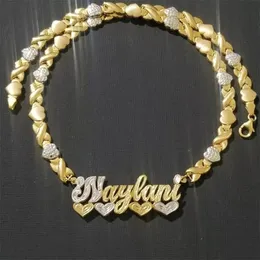 Anhänger-Halsketten, individuelle Namensketten, doppellagige Herz-Halskette aus Edelstahl, XOXO-Herzkette für Frauen, personalisierter Hip-Hop-Anhänger 231121