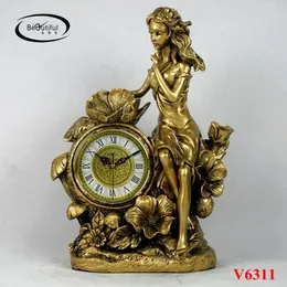 Orologi da tavolo Orologio da terra in stile europeo Soggiorno Sedile retrò americano Creazione di moda Moderna dea in resina Scrivania silenziosa