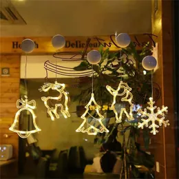Julekorationer LED -lampor 3D Dekorativ färgkronor med klistermärke Krokar Trädbatteri Battrumsfönster Display 231121