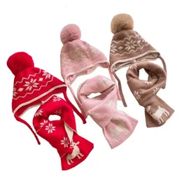 Chapéus Chapéus Chapéu de Natal Cachecol Conjunto para Meninas Meninos Inverno Quente Floco de Neve Tricô Crianças Chapéus Beanie Xmas Party Crianças Cap Acessórios 2-6Y 231120