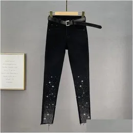 Calça feminina capris jeans preto para mulheres modernas outono inverno na cintura alta emagrece shimming shorp street streouch skinny tesouse dhquj