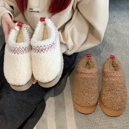 Winter ugglie slippers Australia Snow boots fleece fluffy Tazz Women Ultra Mini Platform Boot Chestnut Fur Slides Sherpa braid scuffs Mules Slip-on Shoes