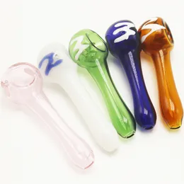 CSYC Y197 Cachimbo colorido de cerca de 4,1 polegadas, tigela de colher de tabaco com número aleatório, tubos de vidro Dab Rig