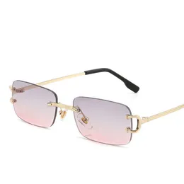 2023 Fashion Women Retro Frameless Cut-Edge Custom Uv400 Ce Metal Rimless Square Small Size Men Sunglasses