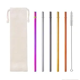 Drinking Straws 215X8Mm Colorf Reusable Metal St Set 304 Stainless Steel With Brush Bag For Mugs Bar Party Accessory Lx3583T Drop De Dhwon